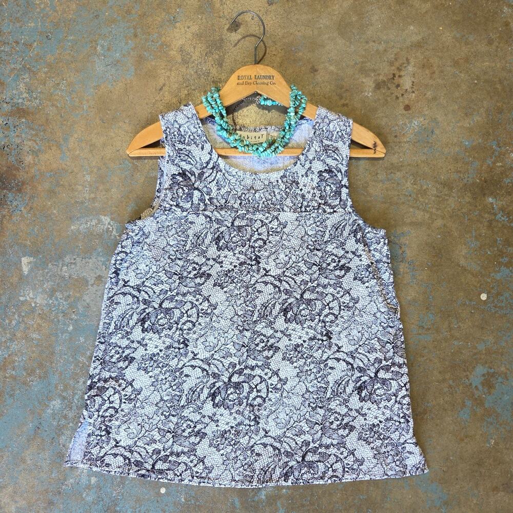 Habitat Clothes To Live In Lace Print Tank Top Size XS Black White Textured